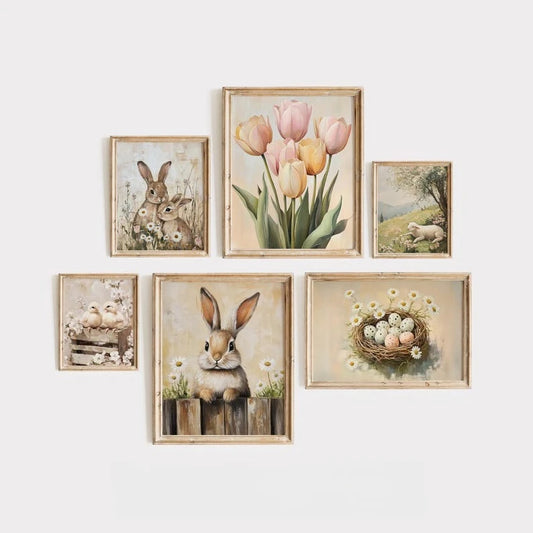 Easter Bunny Farmhouse Canvas Wall Art | Spring Floral Print Canvas Wall Art Peaceful Pleasures Health and Wellness
