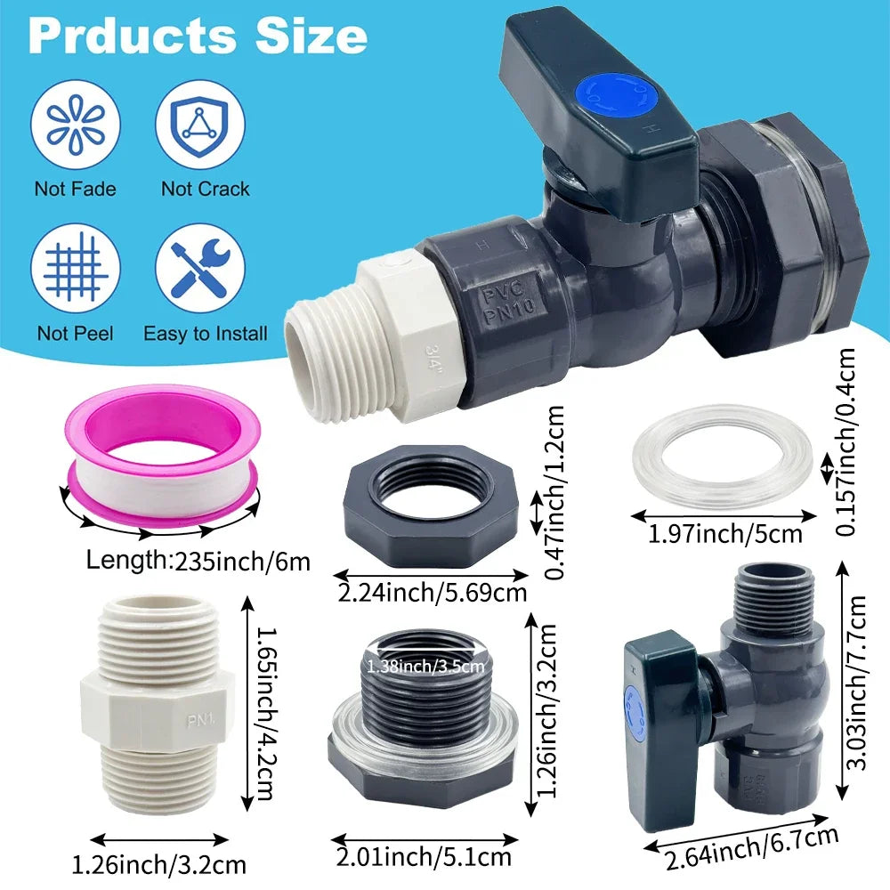 1 Set, PVC Water Barrel Spigot Kit, Connector Drain Adapter With Inner Connection For Garden, Rain Barre, Garden Tool Supplies Peaceful Pleasures Health and Wellness