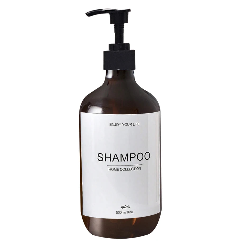 500ml Shampoo Body Wash Conditioner Dispenser Bottle Bathroom Waterproof Pre-Labeled Refillable Shampoo Bottle Soap Container Peaceful Pleasures Health and Wellness A-Amber-shampoo 500ml