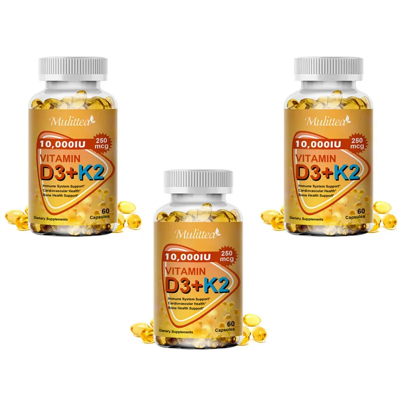Vitamin D3 + K2 (MK-7) Capsules – Bone, Heart, Teeth & Immunity | 60 Count Peaceful Pleasures Health and Wellness 60pcs 3bottles United States