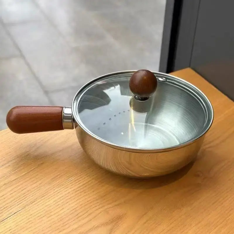 Stainless Steel Small Cooking Pot | Milk & Noodle Pot for One Small Saucepot Peaceful Pleasures Health and Wellness 17cm With lid