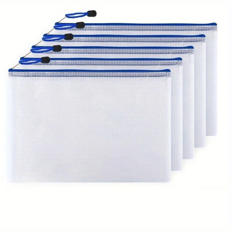 5-Pack A4 Zipper File Bags – Clear PVC Large Capacity Organizer