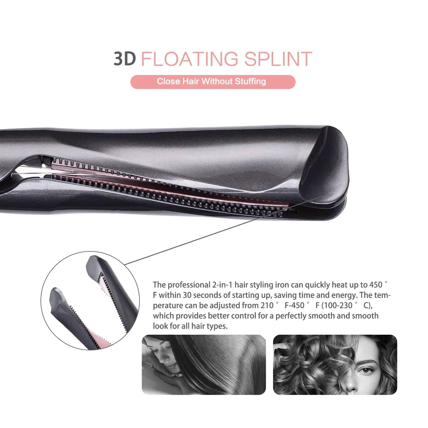 2 In 1 Curling And Straightening Twist Iron Splint Professional Negative Ion Flat Iron Instant Heating Hair Straightener&Curler Peaceful Pleasures Health and Wellness