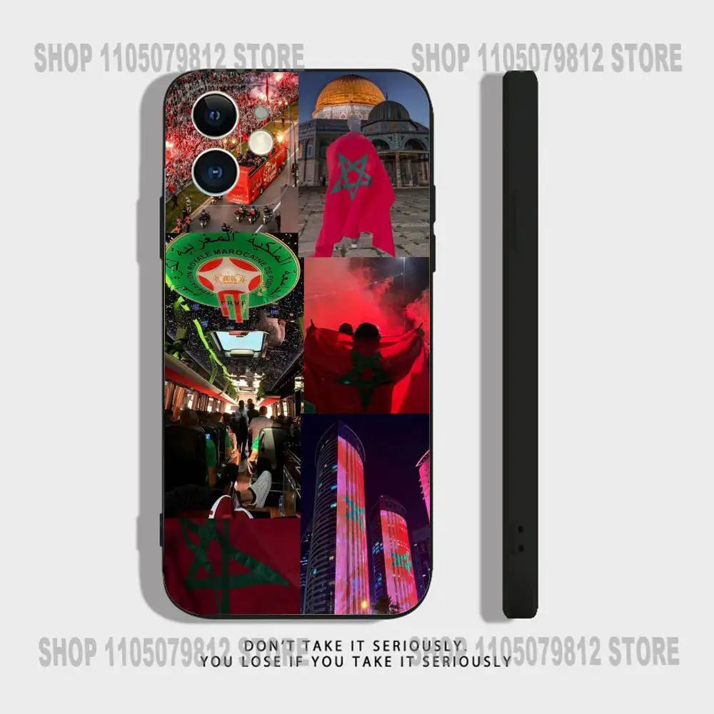 Morocco Flag Phone Case For iPhone 17 16,15,14,13,12,11,Pro,XS,Max,XR,Plus,Mini Soft Silicone Black Shockproof Peaceful Pleasures Health and Wellness