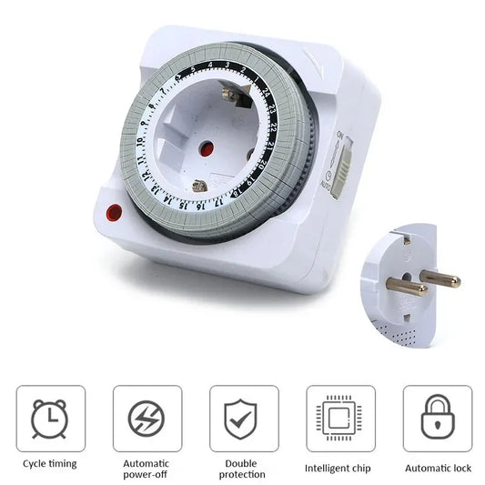 24 Hours Mechanical Cycle Timing Switch Socket EU Plug Smart Countdown Auto Power-off Indoor Timer Peaceful Pleasures Health and Wellness EU plug