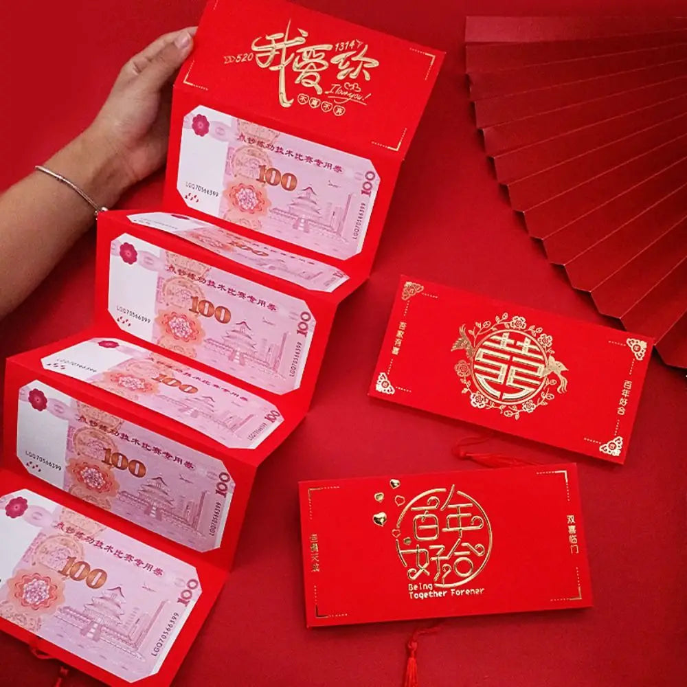 Creative New Year Packet Red Envelope DIY Packing Best Wishes Blessing Bag Luck Money Bag Tassels Red Pocket Celebration Party Peaceful Pleasures Health and Wellness