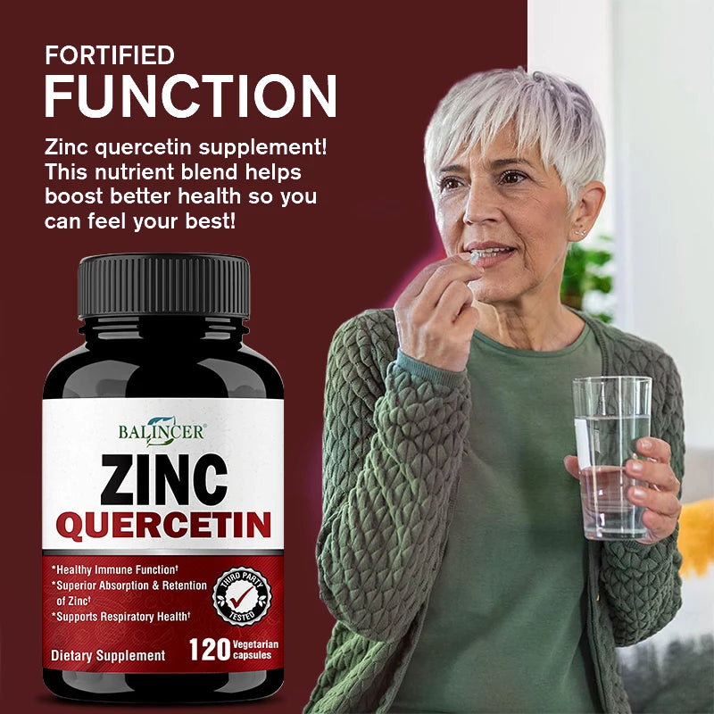 Quercetin + Zinc Vegetarian Capsules - Supports Immune, Skin and Bone Health, Nutritional Metabolism Supplement Peaceful Pleasures Health and Wellness