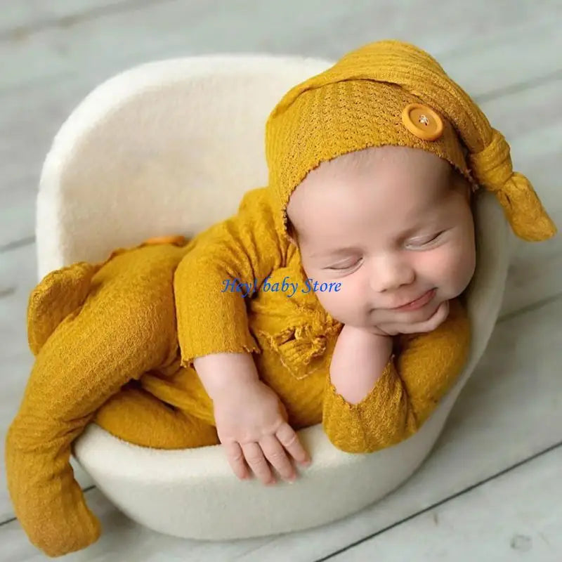 Newborn Knitted Romper & Turban Hat Set | Baby Photo Prop