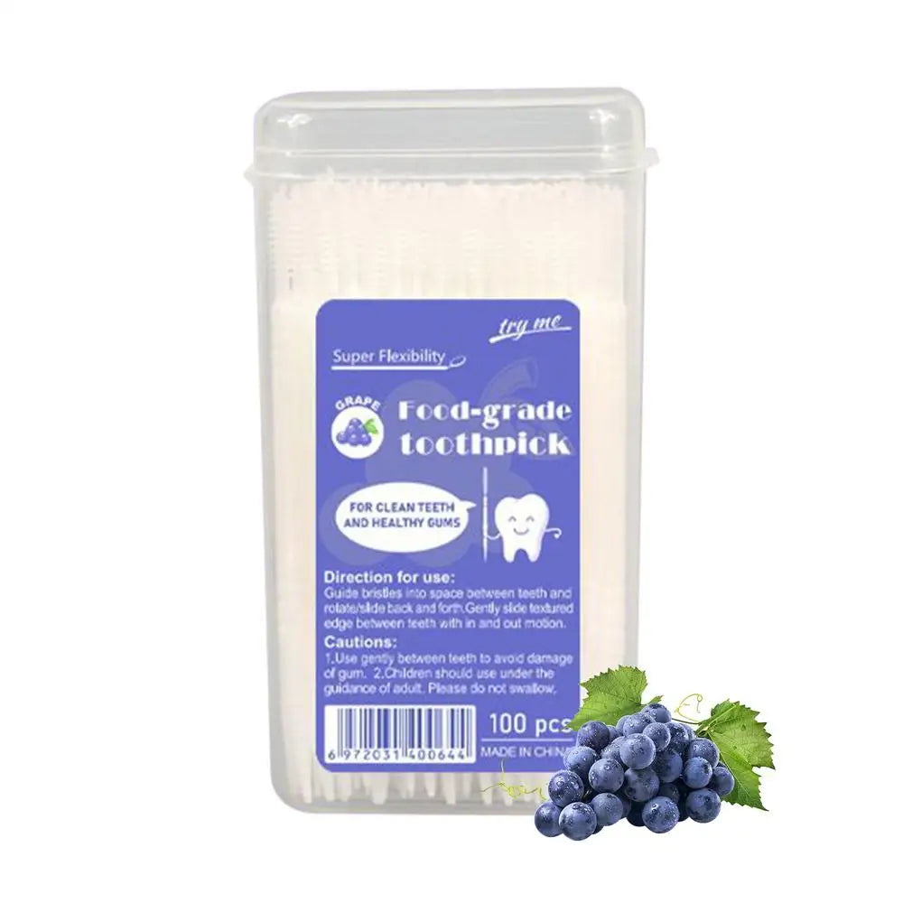 100pcs Flavored Toothpicks 2-Tip Teeth Cleaning with Soft Bristles for Stain Remover Mouth Care Hotel Restaurant Camping Supplie Peaceful Pleasures Health and Wellness Purple