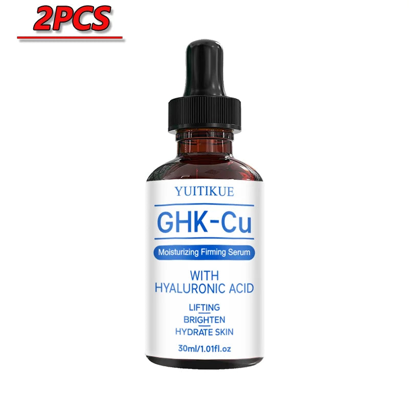 YUITIKUE GHK-Cu Serum with Hyaluronic Acid Moisturizing Firming Lifting Brightening Hydrating Facial Skin Care Serum 30ml Peaceful Pleasures Health and Wellness 2pcs