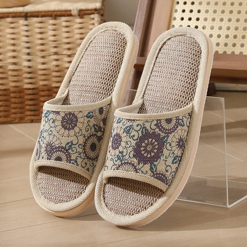 Summer Linen Indoor Slippers | Breathable EVA House Slides Indoor House Slippers Peaceful Pleasures Health and Wellness PP 38-39