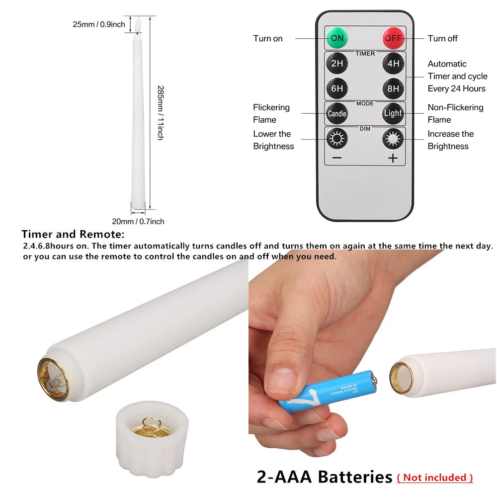 Flameless Flickering Taper Candles With/Without Remote Control Timer Dimmer Battery Operated Candlesticks for Christmas Wedding Peaceful Pleasures Health and Wellness