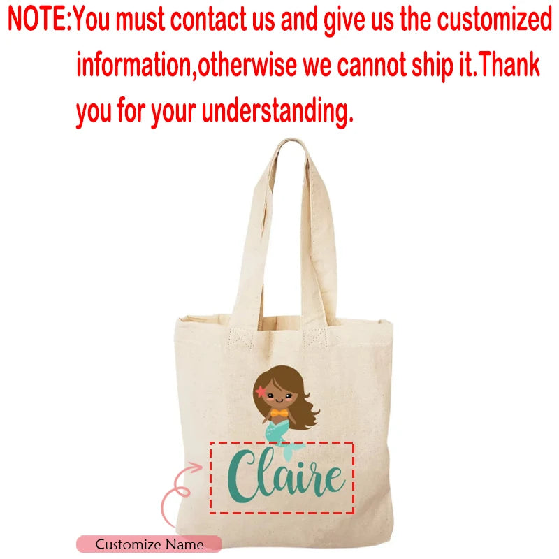 Personalized Mermaid Canvas Tote Bag | Custom Kids Party Gift Personalized Tote Bag Peaceful Pleasures Health and Wellness custom A 20x22cm