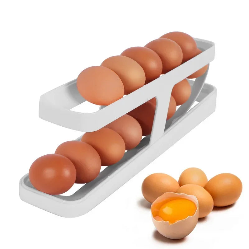 Refrigerator Egg Storage Box 4 Layers Automatic Rolling Egg Holder Kitchen Refrigerator Egg Dispenser Fridge Organizer Peaceful Pleasures Health and Wellness 1pc 2