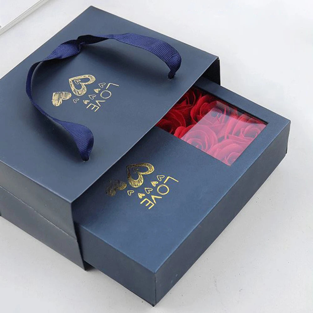 Window Opening Jewelry Box Romantic 6 Rose Pendants Ring Bracelet Valentine's Day Eternal Flower Jewelry Gift Packaging Box Bag Peaceful Pleasures Health and Wellness DEEP BLUE 12.6x9.6x4.6cm 14.4x11.8cm