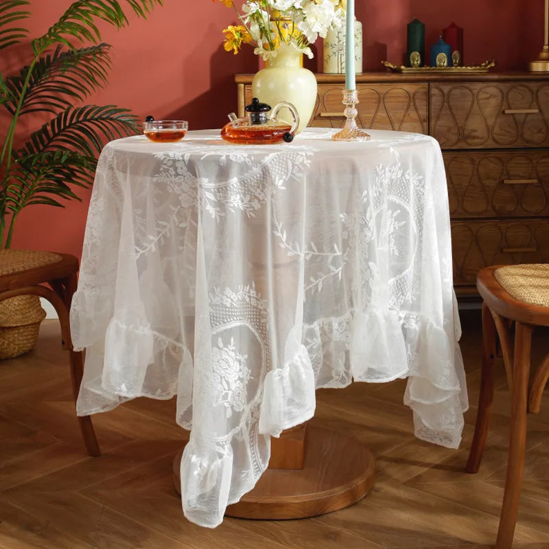 Battilo White Floral Lace Tablecloth | Wedding & Dining