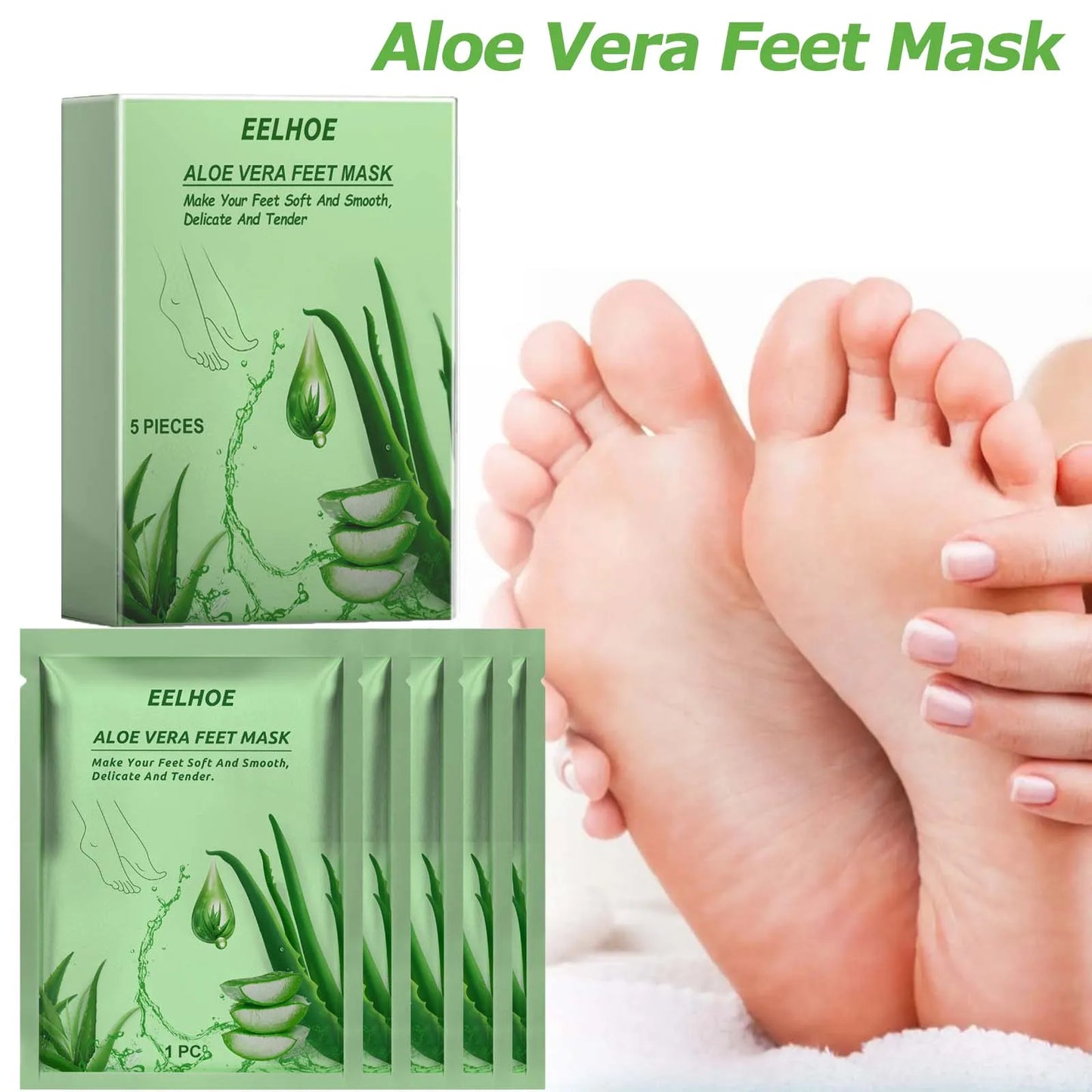 Aloe Vera Foot Mask – Moisturizing & Exfoliating (5 Pack) Peaceful Pleasures Health and Wellness