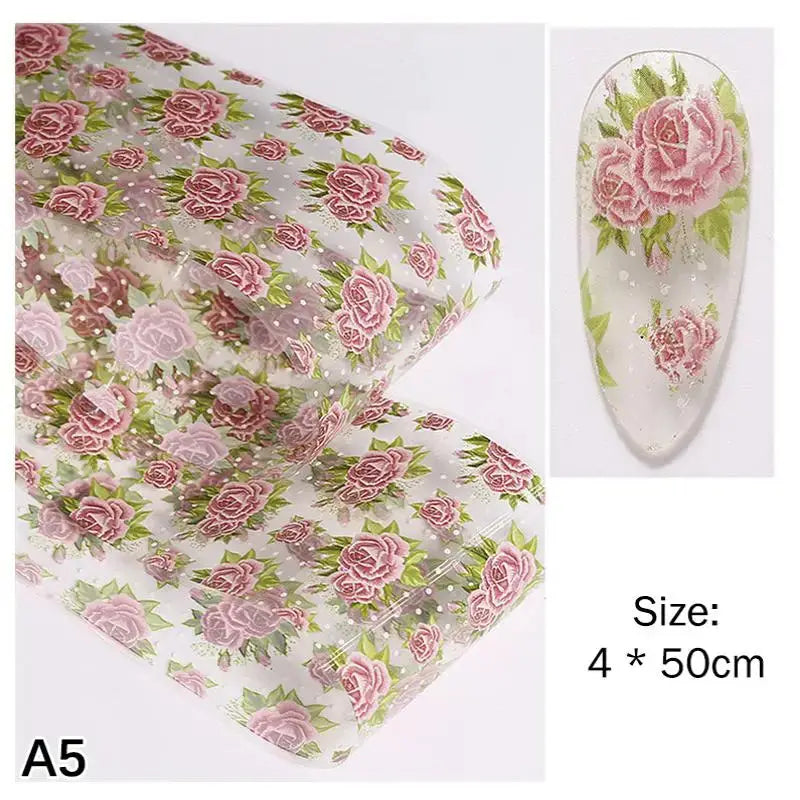 1Pcs Flower Nail Transfer Foils Stickers for Nail Art Peaceful Pleasures Health and Wellness A5