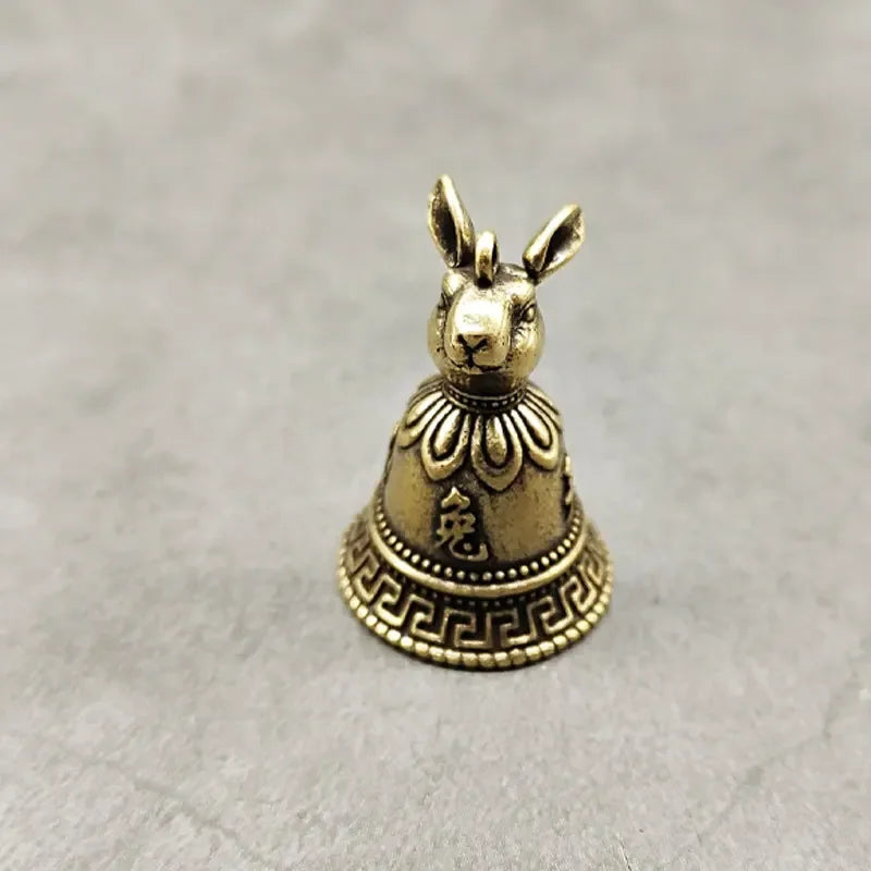 Brass Chinese 12 Zodiac Animals Heads Bell Keychain Pendants Jewelry Vintage Copper Feng Shui Car Key Chain Hanging Keyring Gift Peaceful Pleasures Health and Wellness rabbit