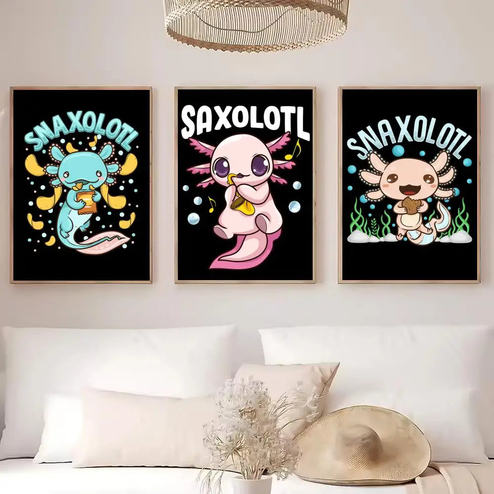 Cute Axolotl Art Poster HD Self Adhesive Waterproof Wall Art Ideal for Home Office Dorm Bedroom Great Gift Peaceful Pleasures Health and Wellness