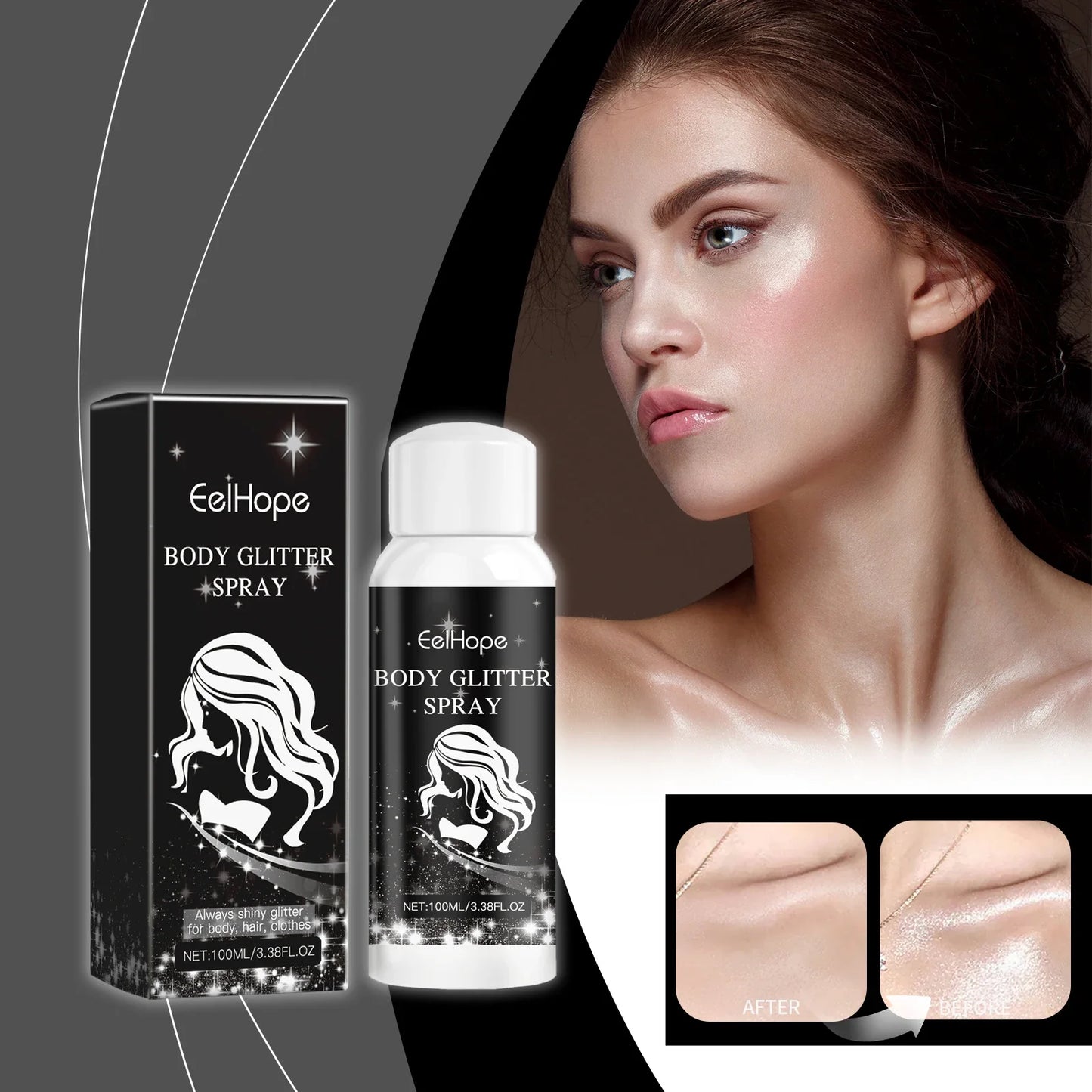 Eelhope Body & Face Glitter Spray – Shimmer Highlighter 100ml