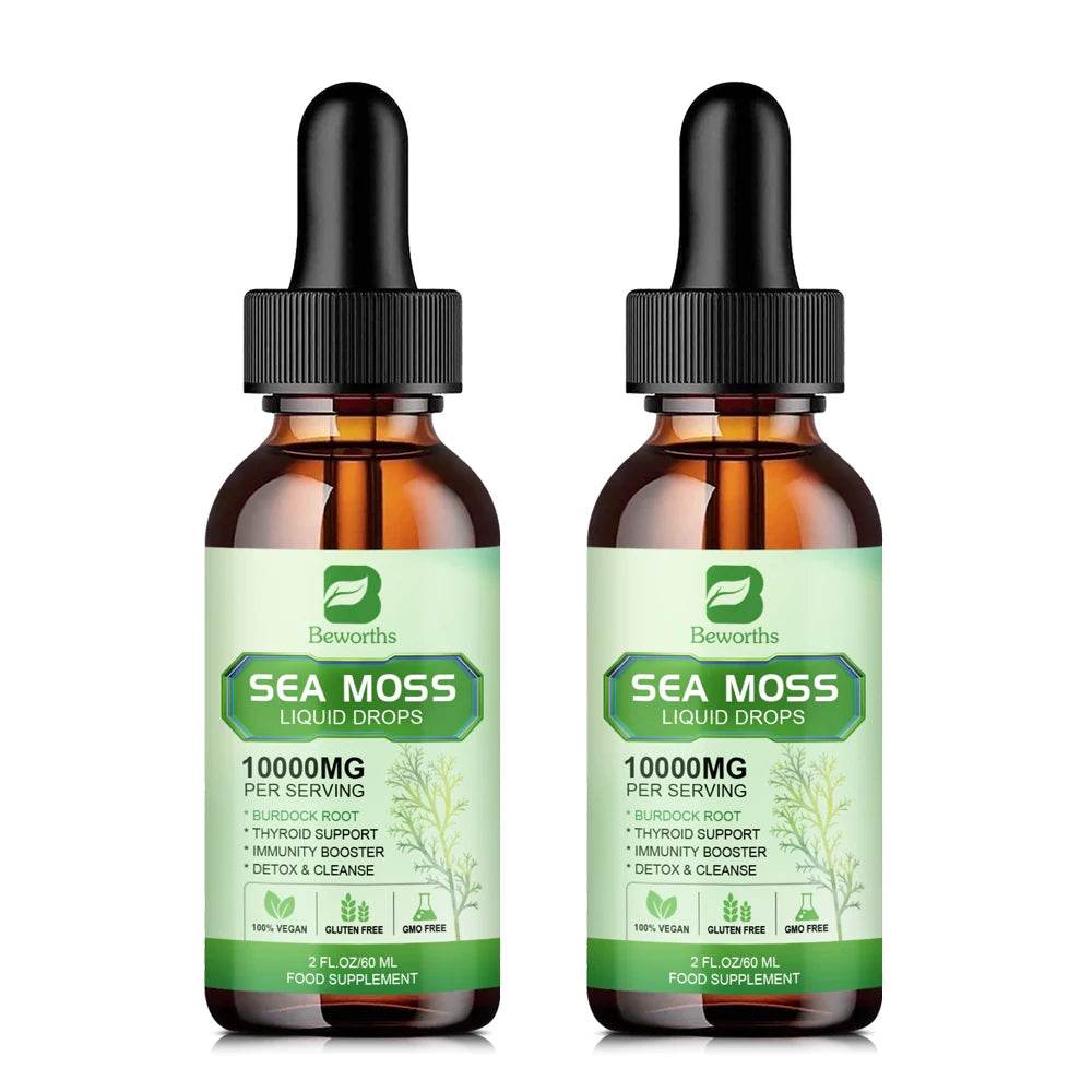 Organic Sea Moss Drops with Burdock Root & Spirulina – Gut & Immunity Herbal Supplement Peaceful Pleasures Health and Wellness 2bottles United States