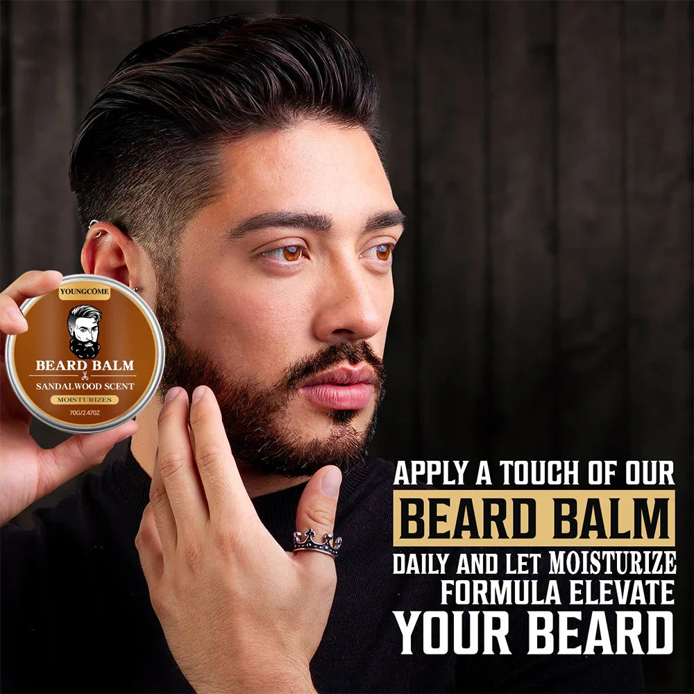 YOUNGCOME Beard Growth Oil & Sandalwood Balm | Argan Oil Kit