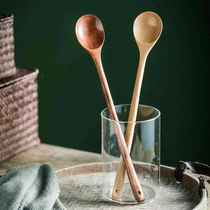Long Wooden Stirring Spoon Set | 13-Inch Natural Wood Cooking Spoons – 5-Pack or 10-Pack