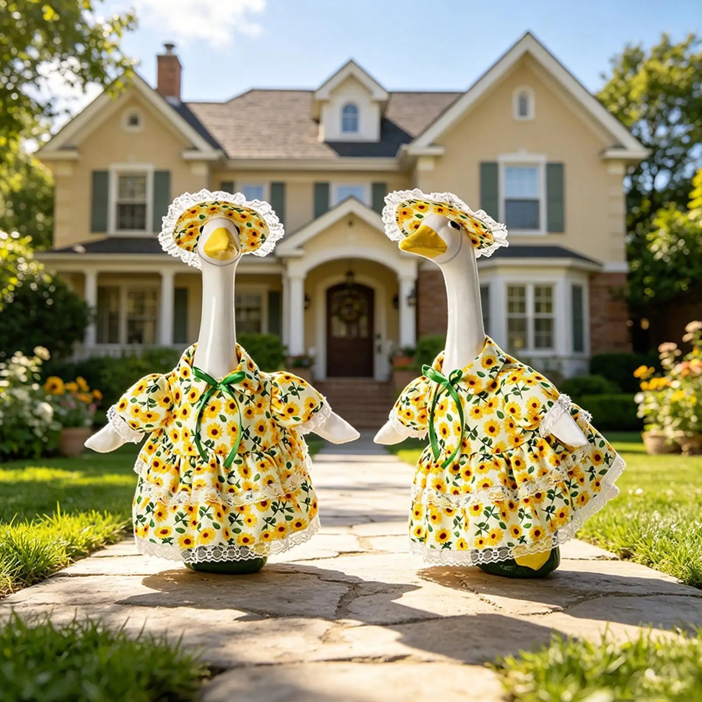 Porch Goose Costume Set – Sunflower Dress & Hat for Lawn Statues