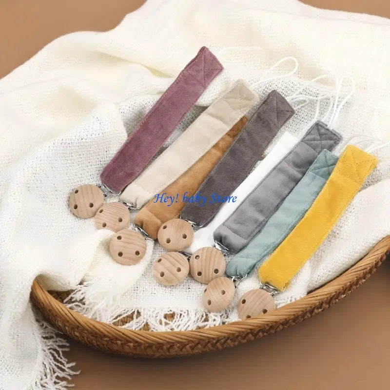 Baby Pacifier Chain Clip – Adjustable Cotton & Wood Holder