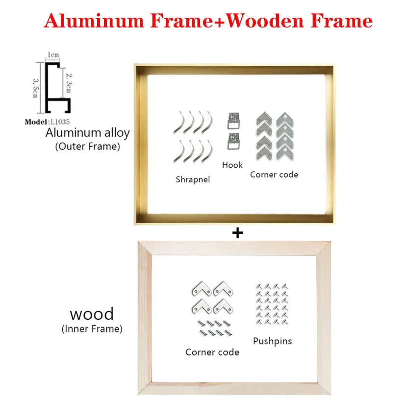 Canvas Metal Painting Frame Wall Art Modern Wall Art Decoration Combination of Aluminum alloy And Wooden Inner Frame Peaceful Pleasures Health and Wellness
