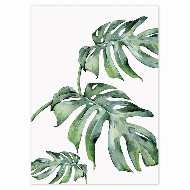 Tropical Nordic Green Leaves Canvas Wall Art | Botanical Print