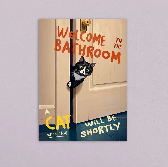 Funny Cat Bathroom Canvas Wall Art Print – Cat Lover Gift Canvas Wall Art Print Peaceful Pleasures Health and Wellness TR12276-7 40x60cm Unframed