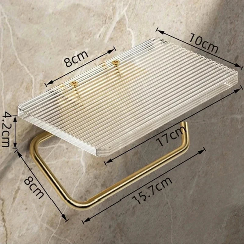 Gold Toilet Paper Holder with Shelf – No-Drill Acrylic Design