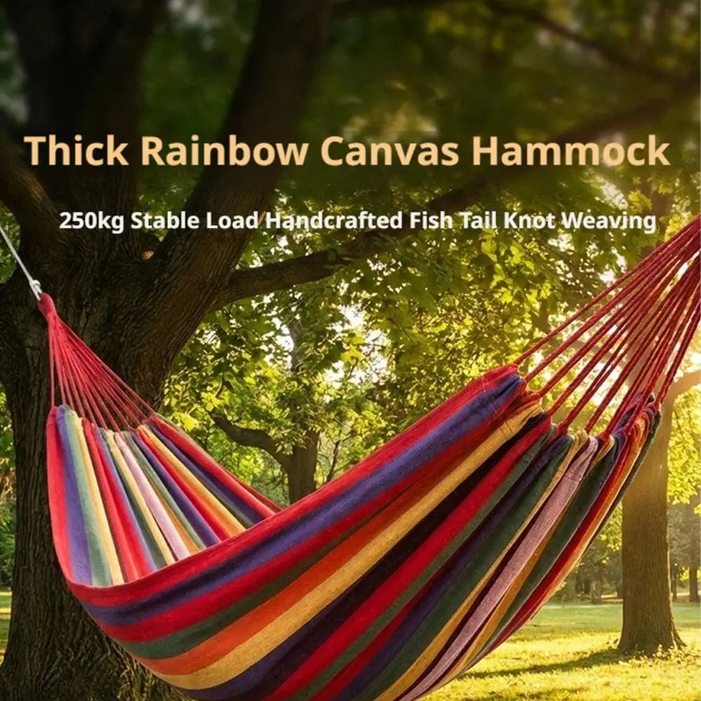 Outdoor Hammock Portable Camping Hammock Durable Canvas Hanging Bed Soft Breathable 2 Person Hammock Garden Backyard Travel Peaceful Pleasures Health and Wellness