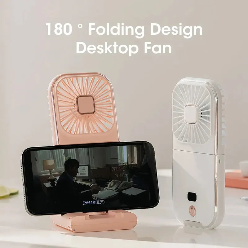 Portable 180° Rotation Neck Fan USB Rechargeable Foldable Mute Cooling with Phone Holder Power Bank Digital Display Peaceful Pleasures Health and Wellness