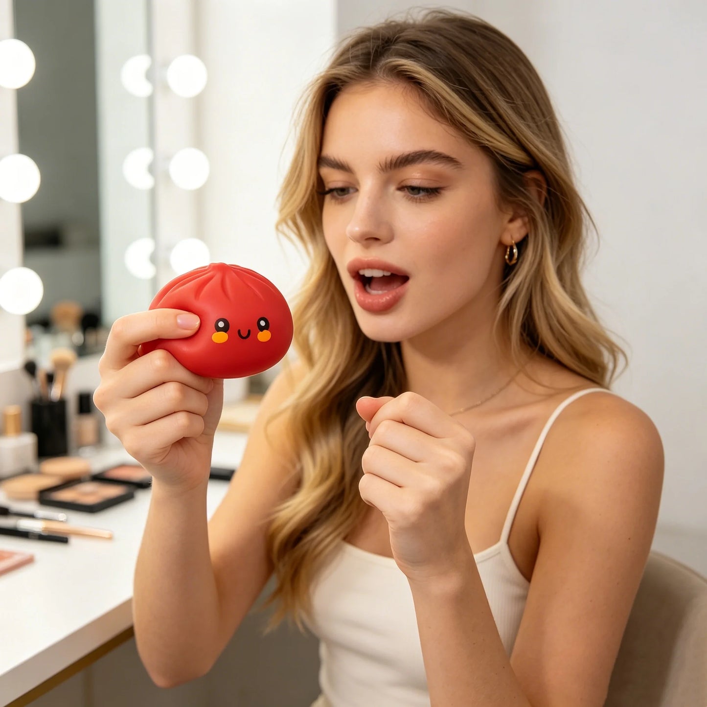 Kawaii Red Bread Squeeze Fidget Ball – Gift for Kids & Adults
