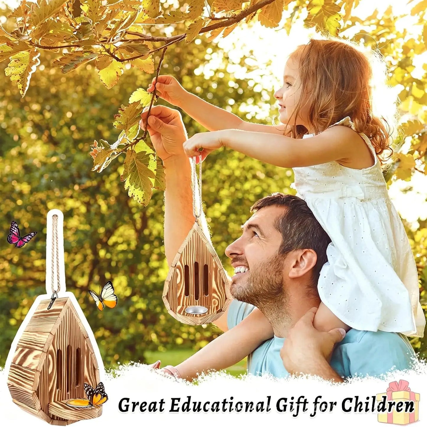 Hanging Wood Bee House & Butterfly Feeder | Garden Habitat Wildlife Garden Habitat Peaceful Pleasures Health and Wellness