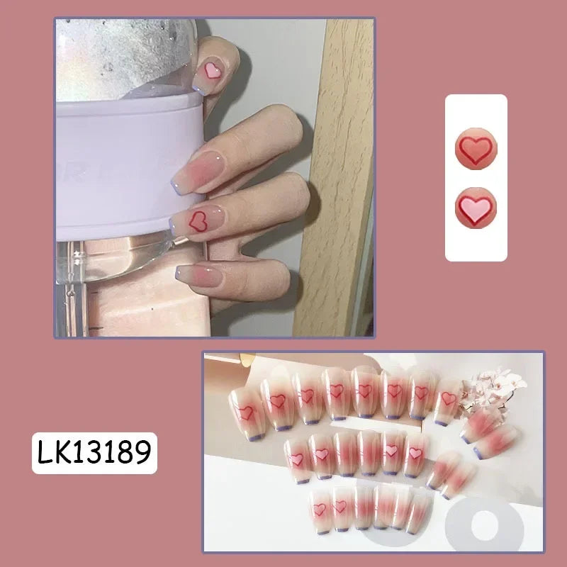 Pink Fake Nails Press on Nail Designs Art Long Tips False Forms with Glue Stick Stickers Reusable Set Acrylic Artificial Peaceful Pleasures Health and Wellness 9