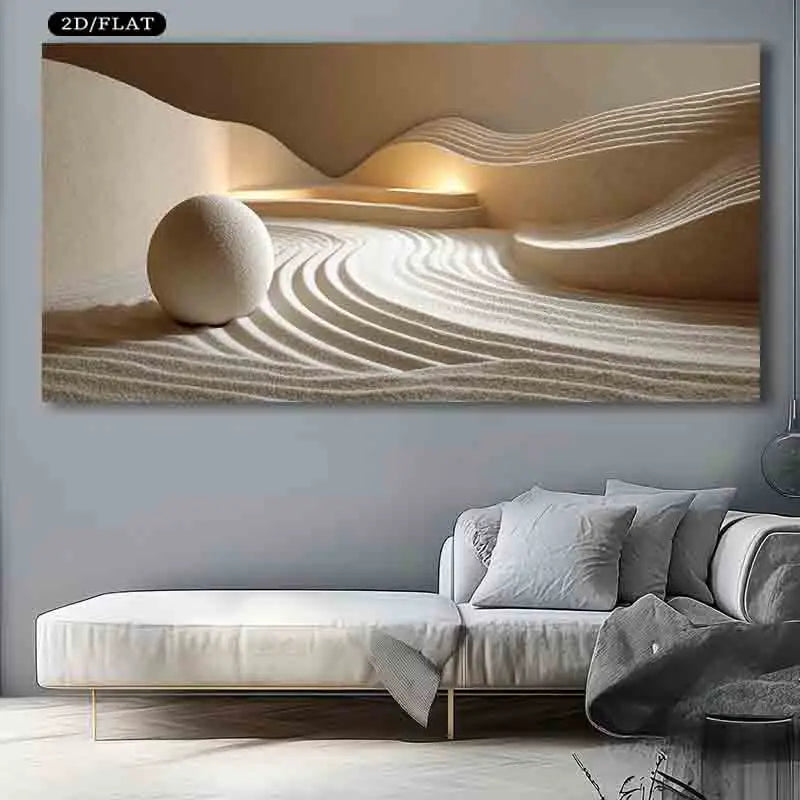 2D Flat, 1pc Large Modern Abstract Sand Neutral Frameless Canvas - Wide for Living Room, Bedroom, Office Desert, Perfect Gift Peaceful Pleasures Health and Wellness 20x40cm No Frame ZLH10430