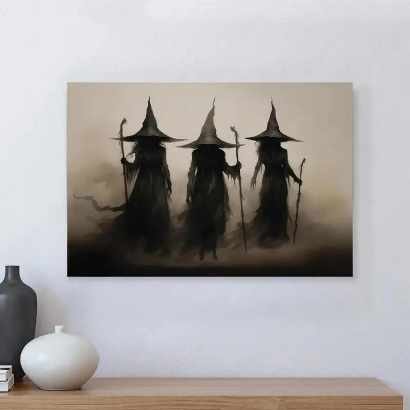 Abstract Retro Witch Halloween Canvas Wall Art Print Canvas Wall Art Peaceful Pleasures Health and Wellness