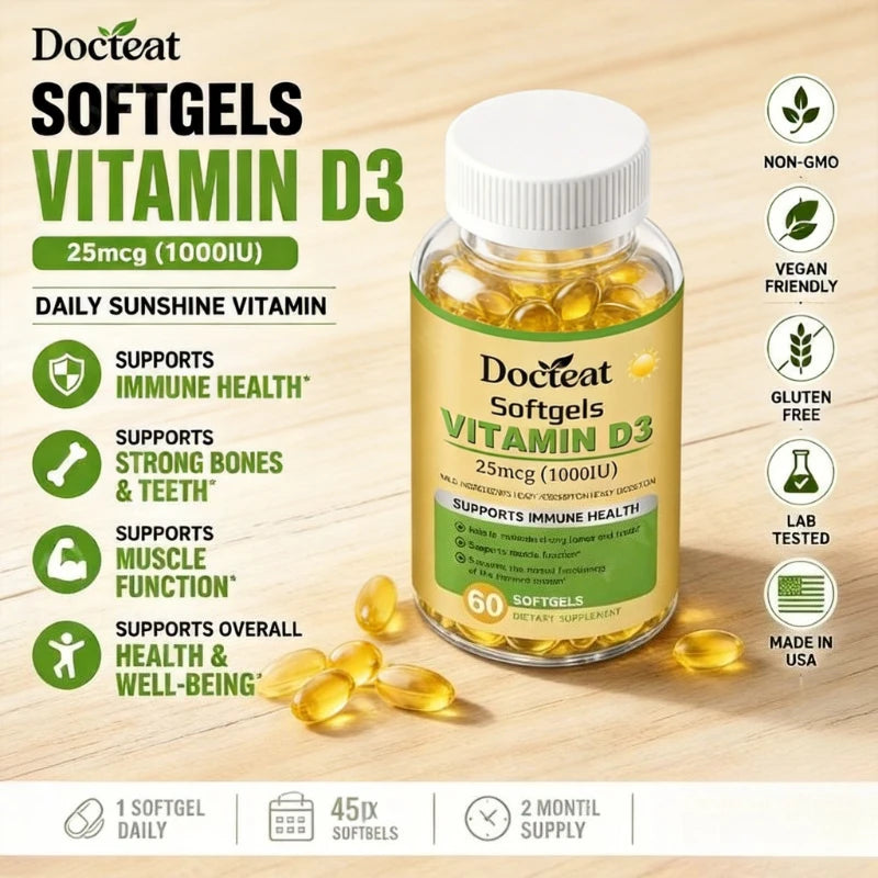 Docteat Vitamin D3 1000 IU Softgels | Immune & Bone Support