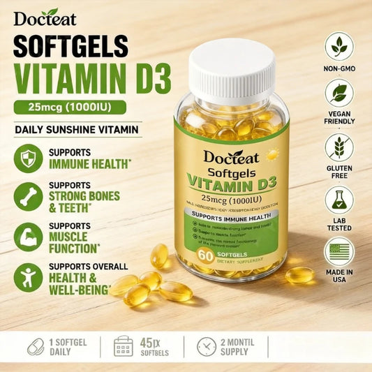 Docteat Vitamin D3 1000 IU Softgels | Immune & Bone Support Vitamin D3 Supplement Peaceful Pleasures Health and Wellness