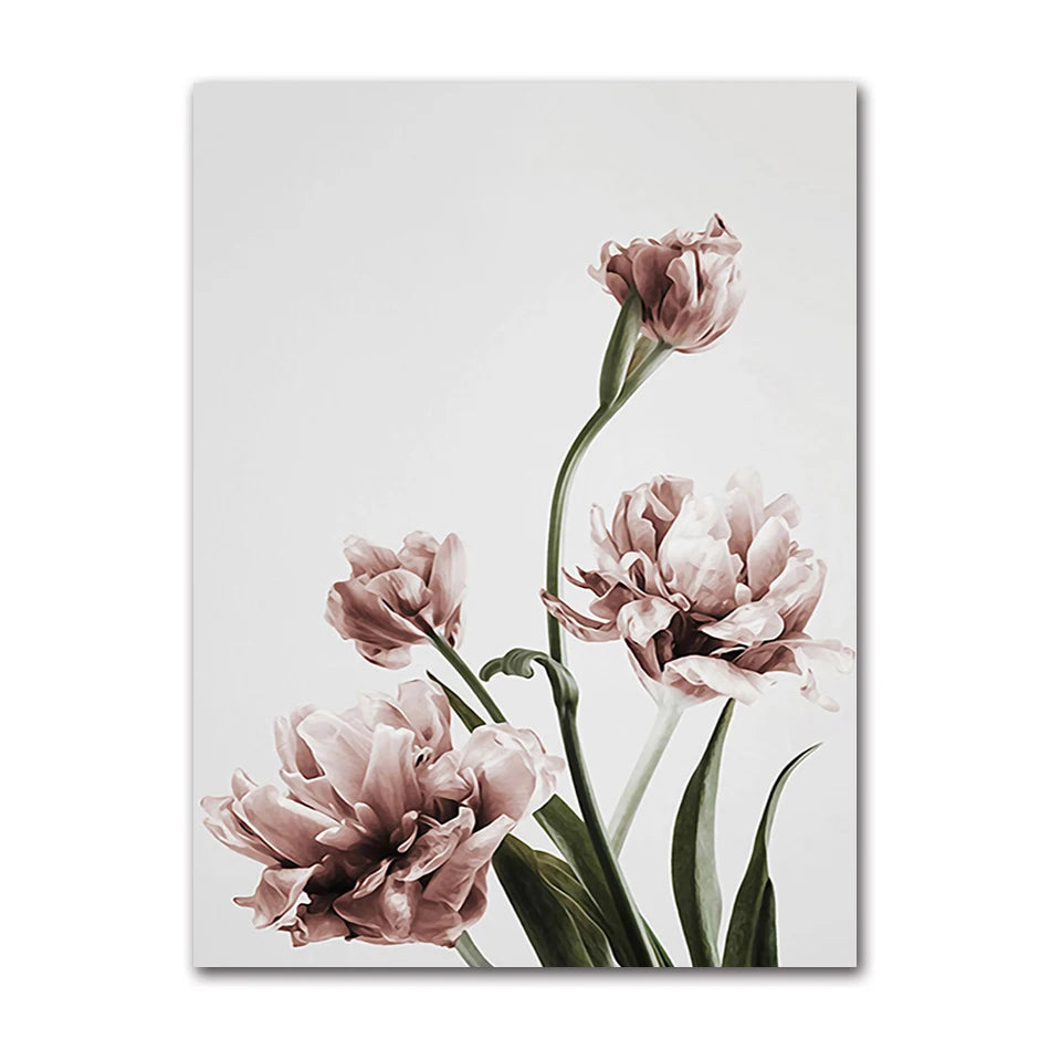 Nordic Tulip Flower Canvas Wall Art | Modern Living Room Print