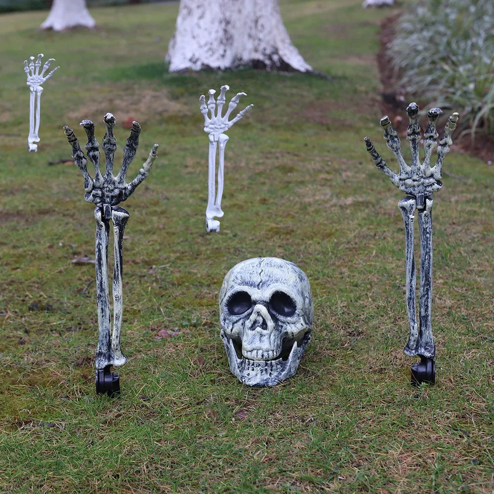 Halloween Skull Skeleton Head Realistic Human Hand Arms for Halloween Party Home Garden Lawn Decor Haunted House Horror Props Peaceful Pleasures Health and Wellness