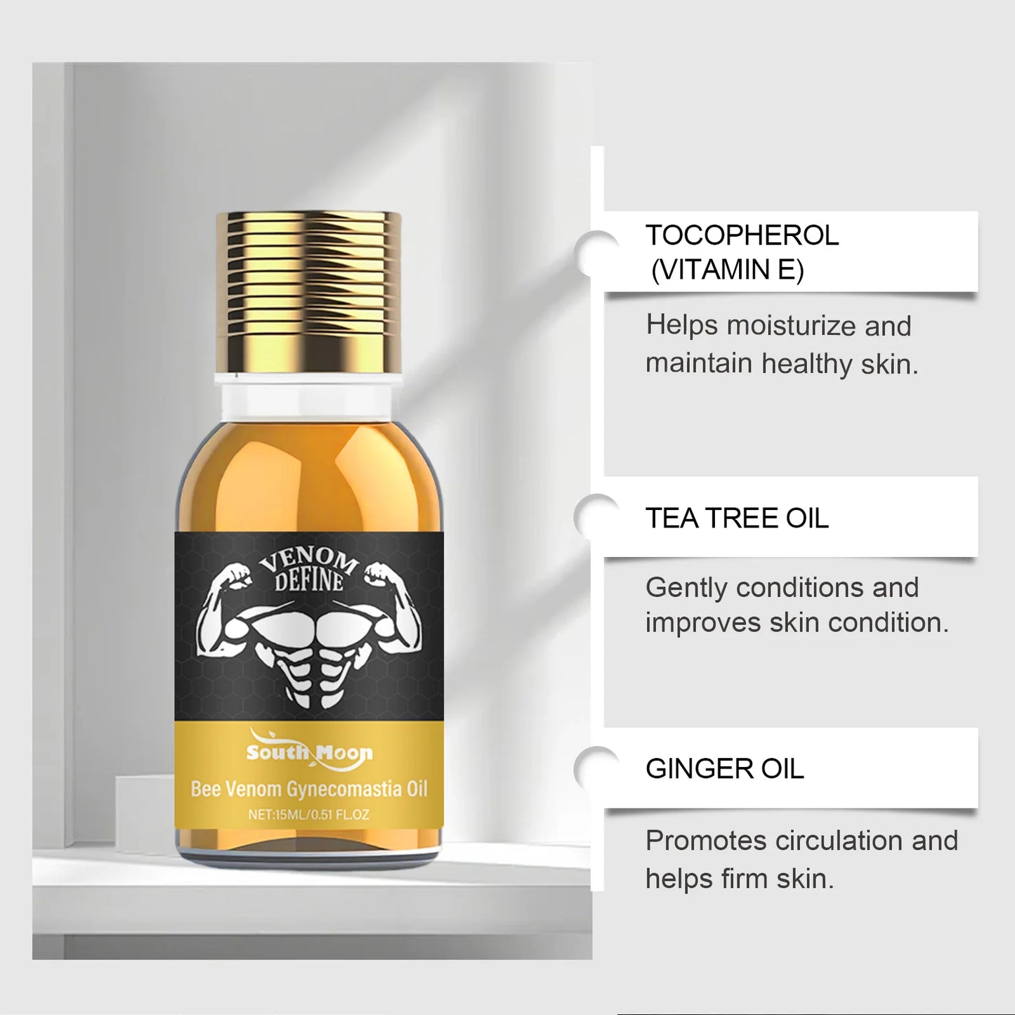 Men's Bee Venom Chest Firming Sculpting Massage Oil – 15ml Peaceful Pleasures Health and Wellness