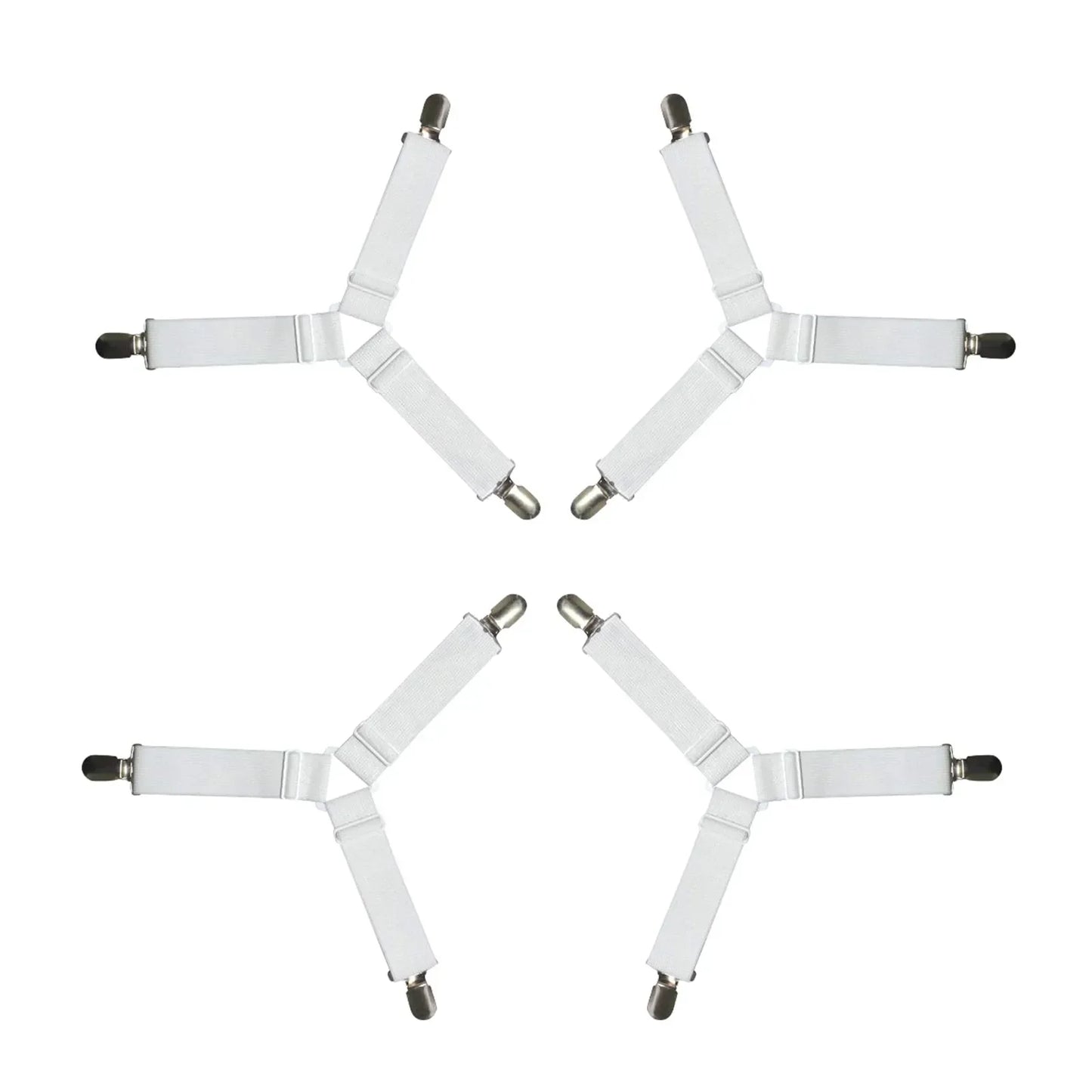 4-Pack Elastic Bed Sheet Holder Straps – 3-Way Corner Clips