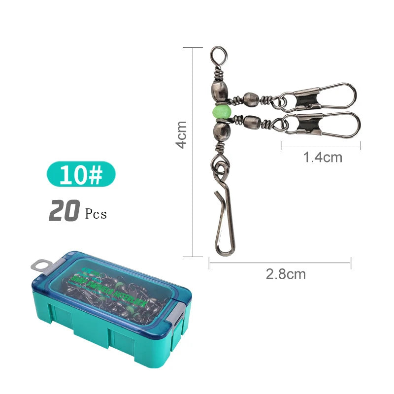 8 # 10 # Luyamu Shrimp Fishing Group Luminous Ball Bearing Rolling and Rotating Solid Ring Buckle Set Pin Set Fishing Connector Peaceful Pleasures Health and Wellness No.10-Blue-20Pcs