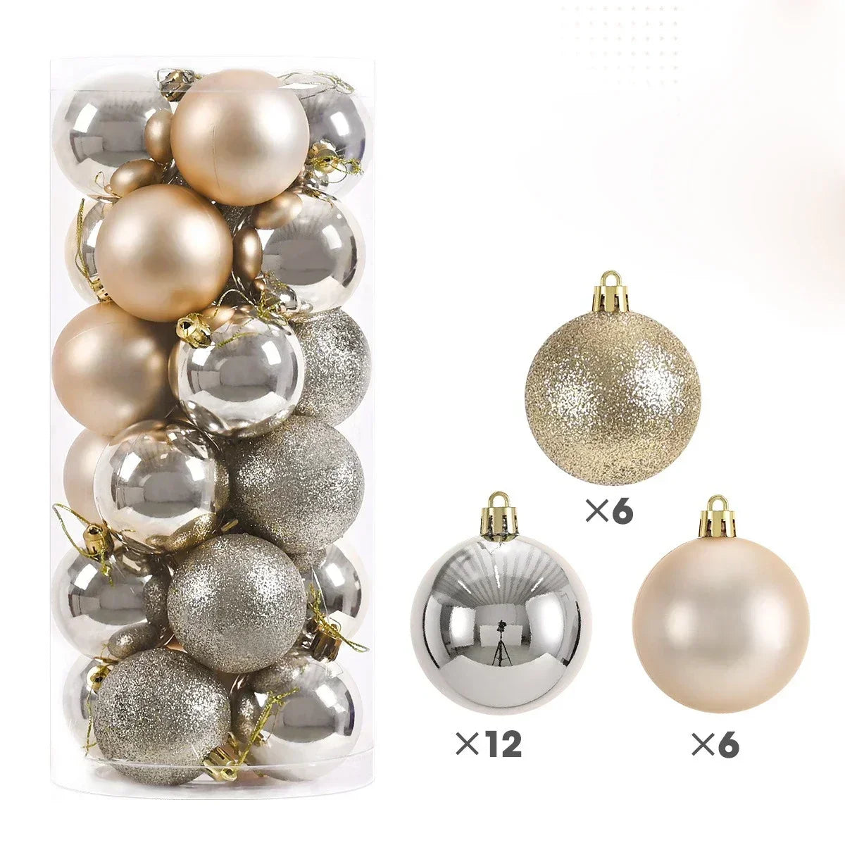 24Pcs 3/4/6CM Christmas Balls Big Ball Christmas Tree Pendant Ornaments for Party Decor 2025 New Year Navidad Gifts Accessory Peaceful Pleasures Health and Wellness Champagne Gold 4CM