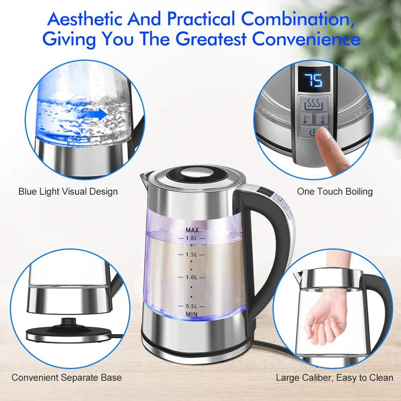 URGGU 1.8L Smart Glass Electric Kettle – Temperature Control